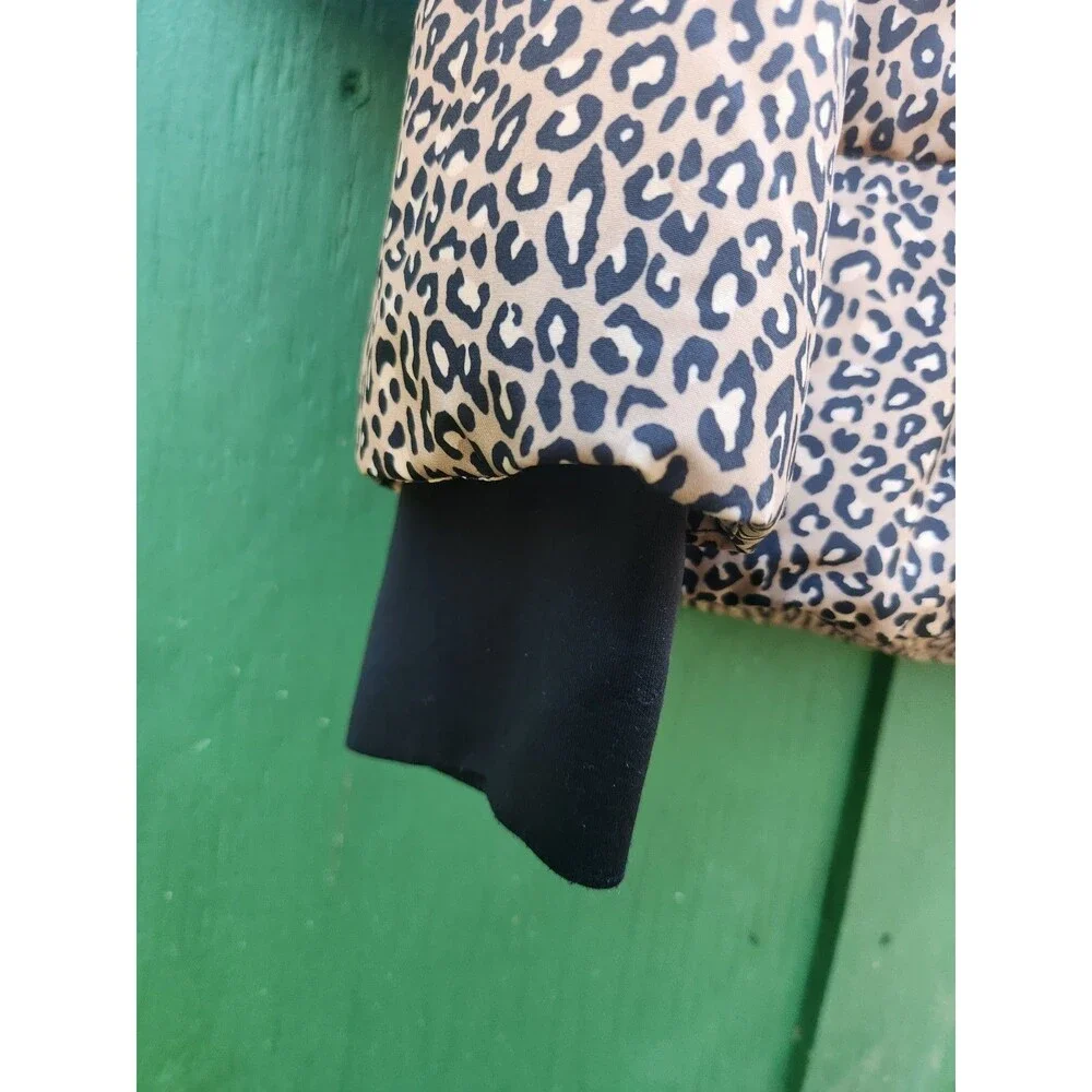 Michael Kors Women's Hooded Leopard Print Puffer Coat Jacket Small Zipper & Snap